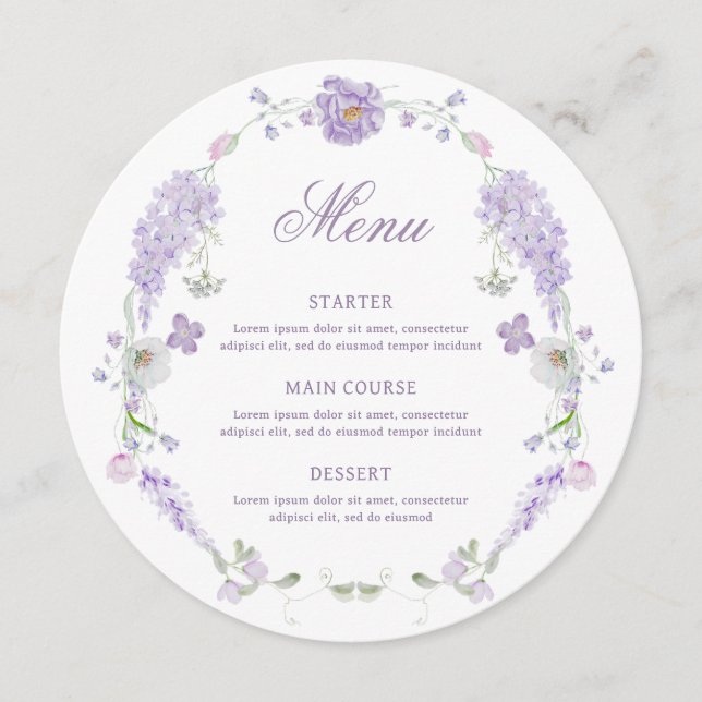 Menu Floral Lilac Wreath Round (Frente)