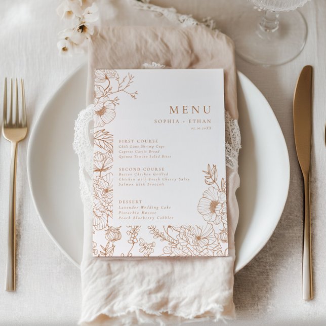 Menu Floral Line Art Terracotta Wedding (Criador carregado)