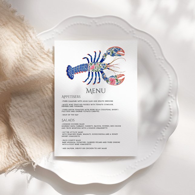 Menu Floral Lobster Coastal Nautical Beach Wedding (Floral Lobster Coastal Nautical Beach Wedding Menu)