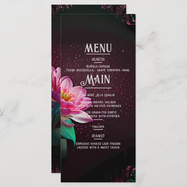 Menu Floral Lotus Wedding Suite | Starry Night Romance (Frente/Verso)