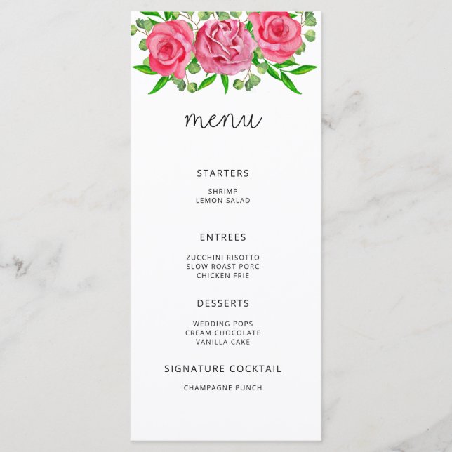 Menu floral minimalista elegante aquarela (Frente)