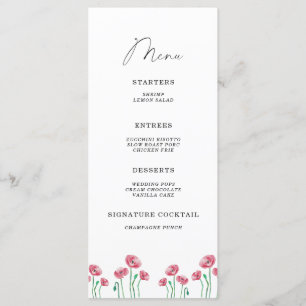 Menu floral minimalista elegante com aquarela