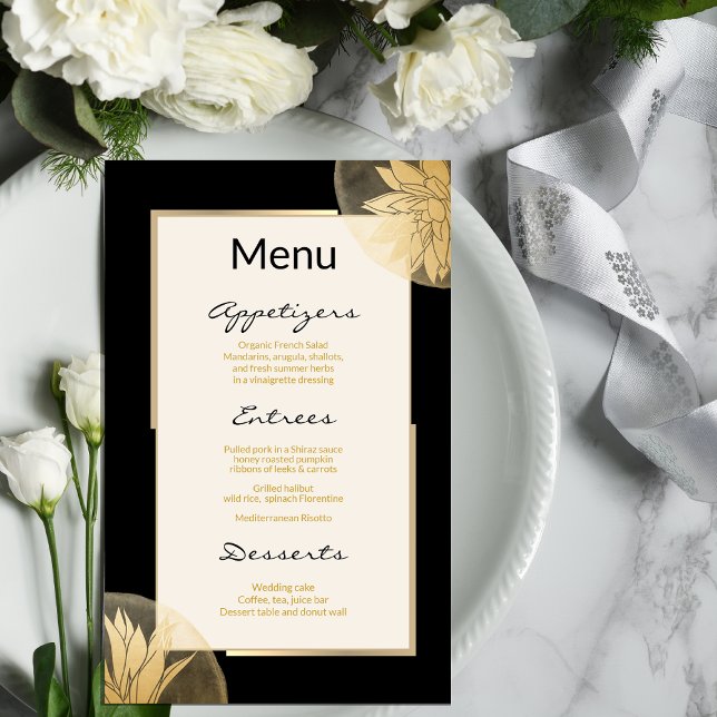 Menu Floral Moderno Dourado Dusty Blue (Criador carregado)