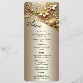 Menu Floral Moderno Ornamentado com Pérolas Dourad