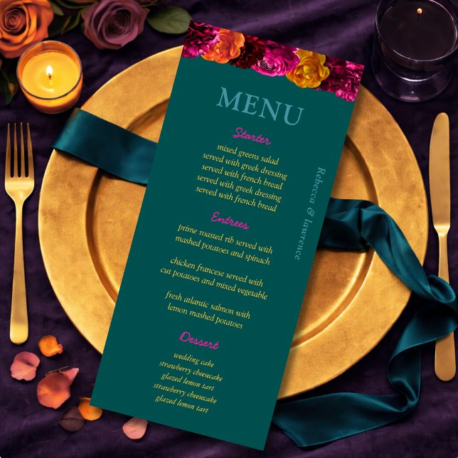 Menu Floral moderno rosa verde amarelo (Criador carregado)