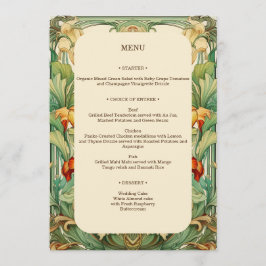Menu Floral Mucha Art Nouveau Vermelho e Laranja Botâni