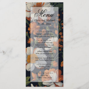 Menu Floral preto-branco-alaranjado Elegante