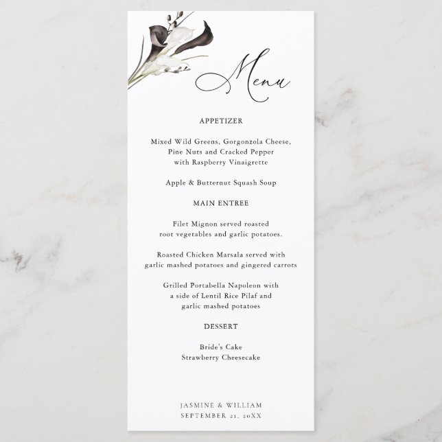 Menu Floral Preto e Branco (Frente)