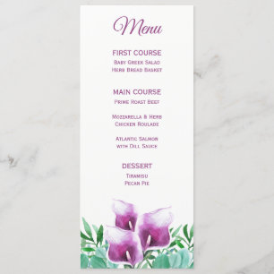 Menu Floral Purple Calla Lily Watercolor