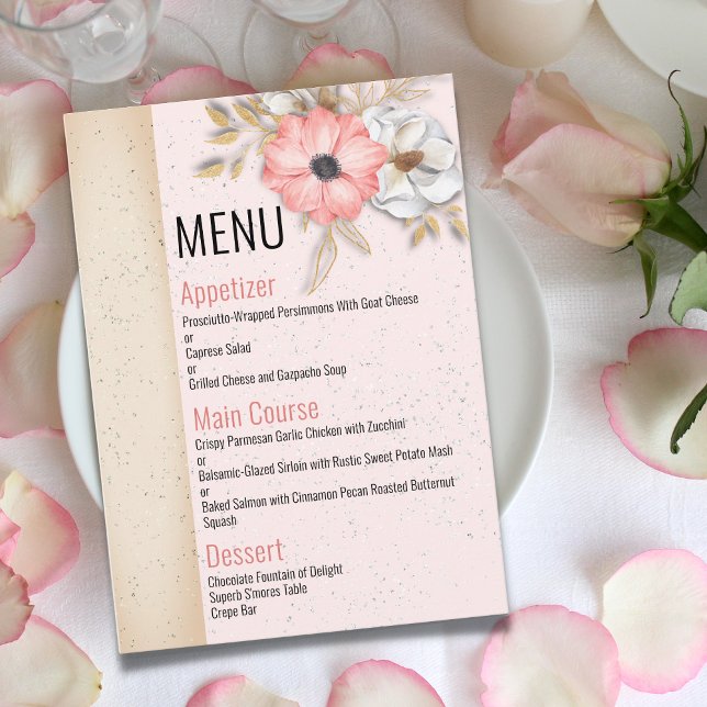 Menu Floral Ribbon Wedding Suite 4,5" x 6,25" (Criador carregado)