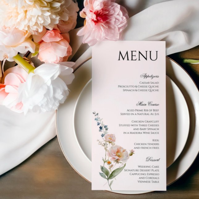 Menu Floral Romântico Primavera com flores silvest (Criador carregado)