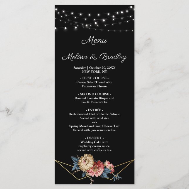 Menu Floral Rustic Magnolia String Lights (Frente)