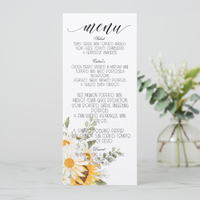 Menu Floral Sunflower & Daisy (Em pé/Frente)