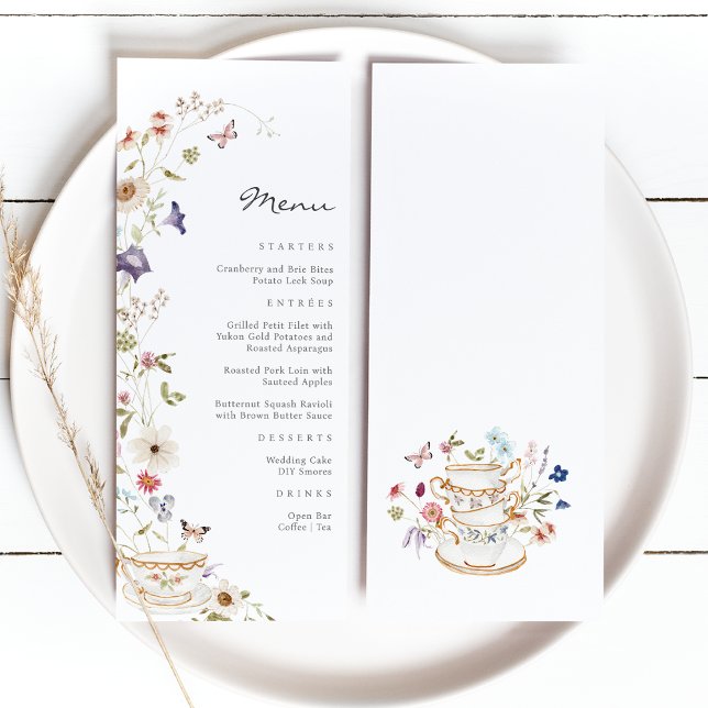 Menu Floral Tea Party (Wildflower Watercolor Floral with Butterflies Tea Party Menu by Painted Paperie
)