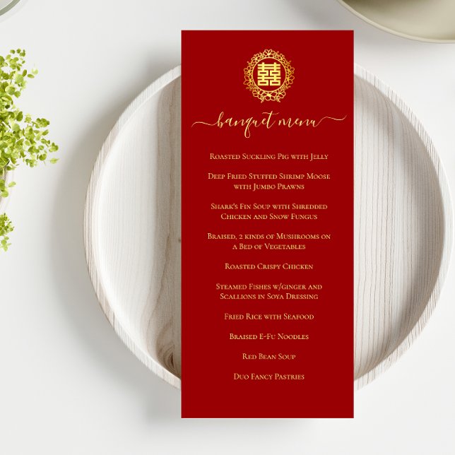Menu Floral terra vermelha do casamento chinês dupla fe (Criador carregado)