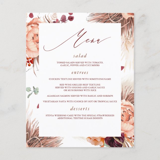 Menu Floral Terracotta Pampas Grass (Frente)