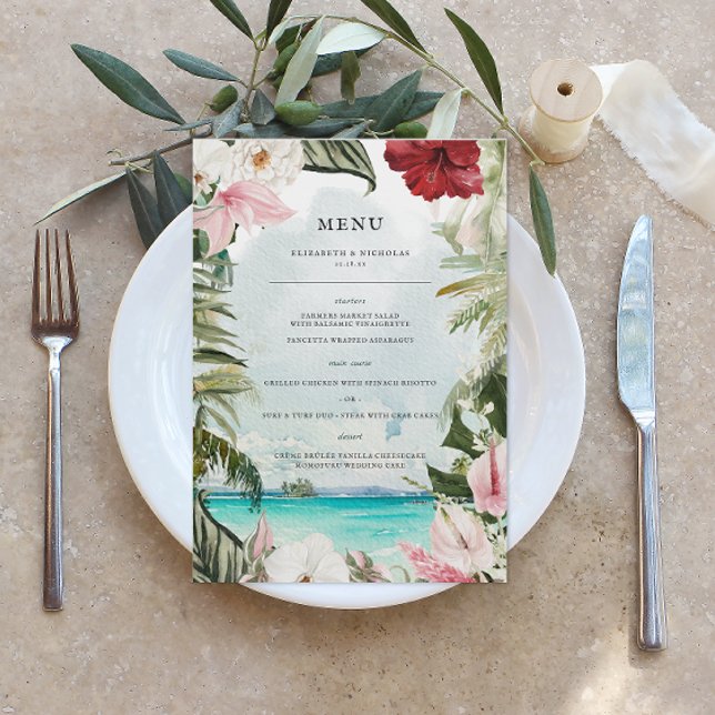 Menu Floral Tropical da Praia de Palma | Cardápio de Ca (Criador carregado)