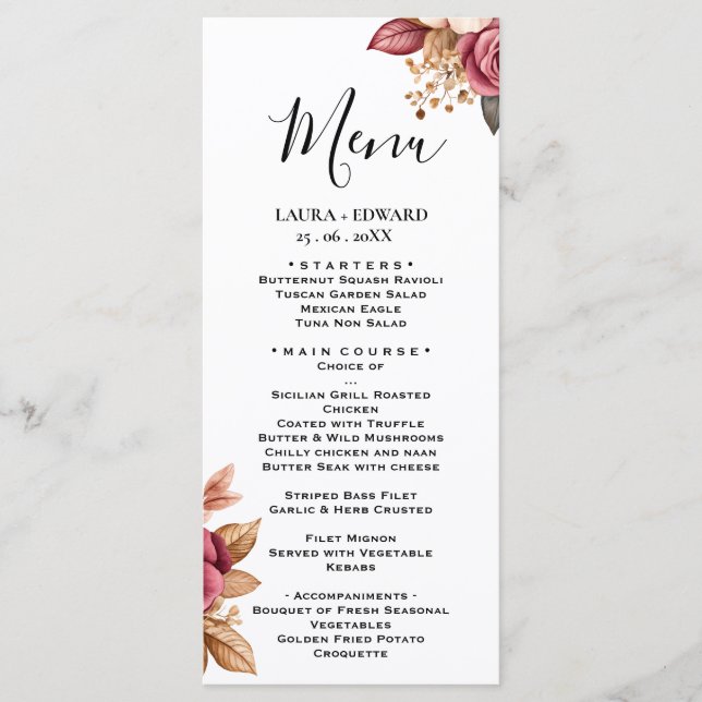 Menu floral verde de eucalipto verdejante (Frente)