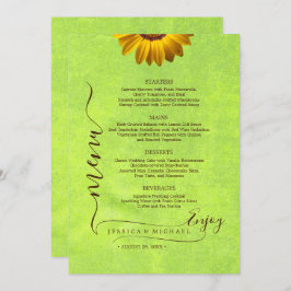 Menu Flores Amarelas no Casamento Verde Abstrato