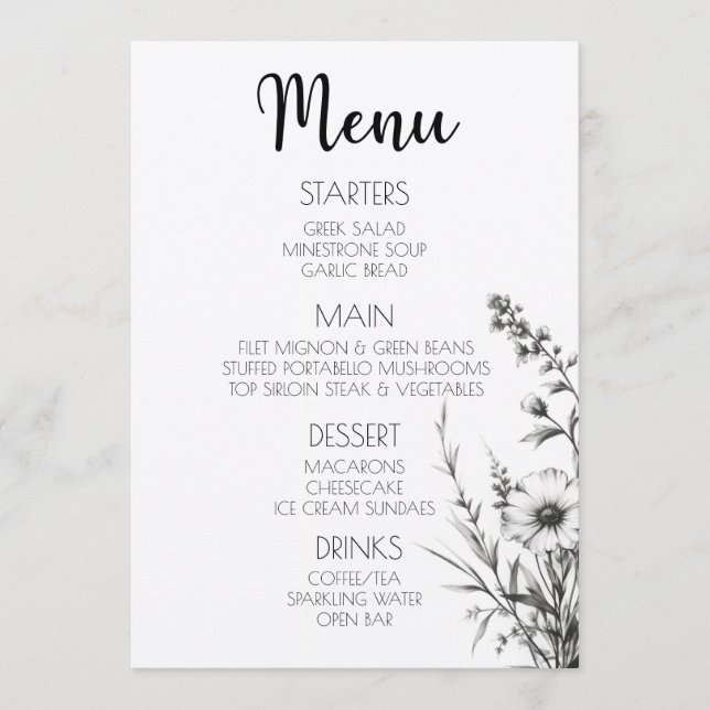 Menu Flores B&W Negrito (Frente)