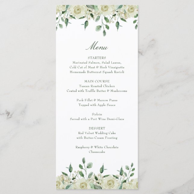 Menu Flores Brancas Elegantes Vegetação Batismo (Frente)