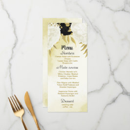 Menu flores brancas pretas ouro folhas casamento