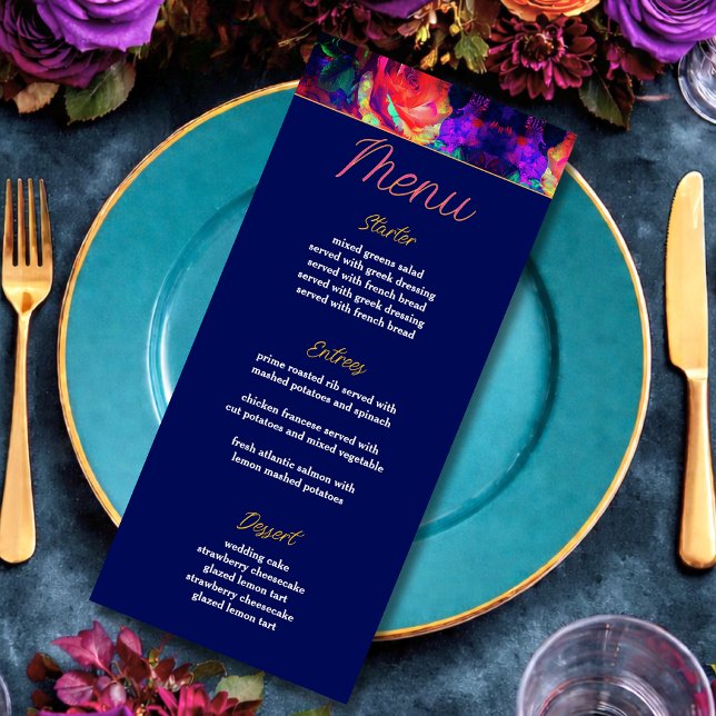 Menu Flores coloridas brilhantes chiques casamento (Criador carregado)