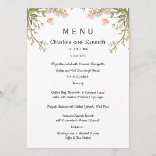 Menu Flores cor-de-rosa deliciosas Casamento ou Partido
