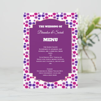 Menu Flores Cor-de-Rosa e Roxas Simétricas Mini Floral