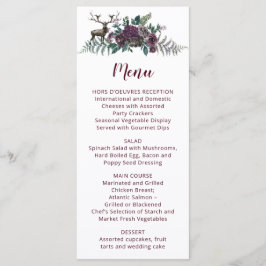 Menu Flores de Aguarela Burgundy Gray com Veado