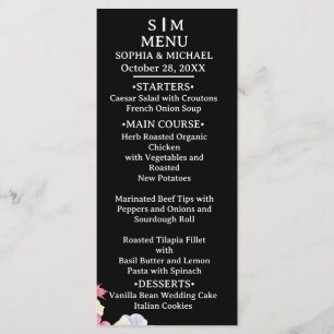 Menu Flores de Aquarela Azul Cor-de-Rosa Casamento com