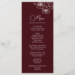 Menu Flores de Arte de Linha Branca Casamento Burgundy 