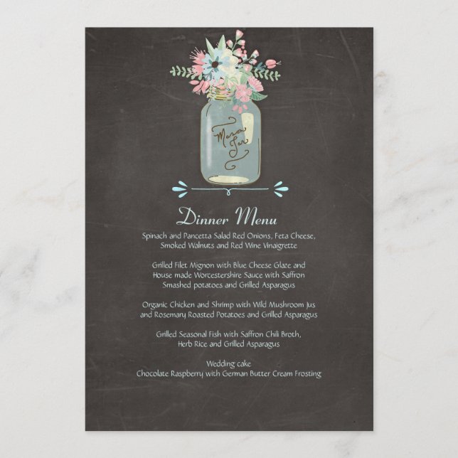 Menu Flores de Chalkboard Rustic Mason Jar Modern Flora (Frente)