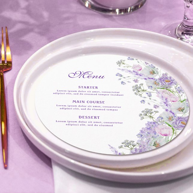 Menu Flores de Lilás em Aquarela Redondas (Criador carregado)