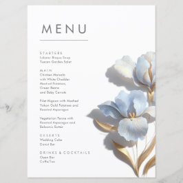 Menu Flores de Lírio 3D Estilizadas Azul Dourado
