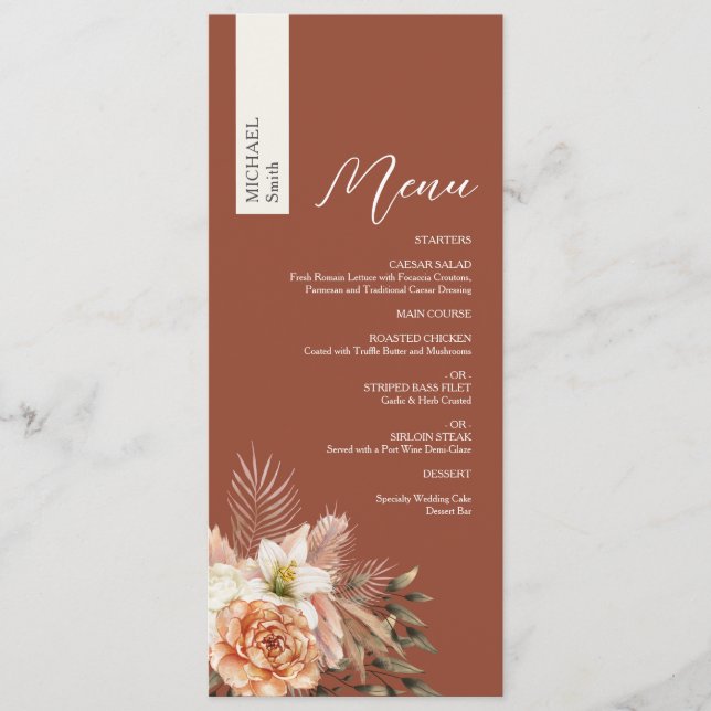 Menu Flores de Outono Casamento Personalizado (Frente)