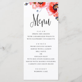 Menu Flores de papoulas. Casamento floral vermelho aqua