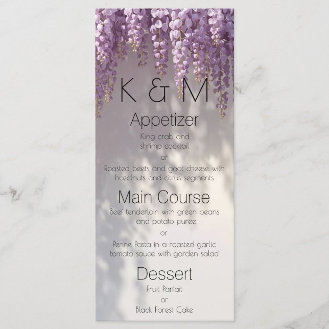 Menu Flores de Wisteria Jantar Floral Elegante (Frente)
