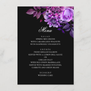 Menu Flores do roxo da aguarela. Casamento preto floral