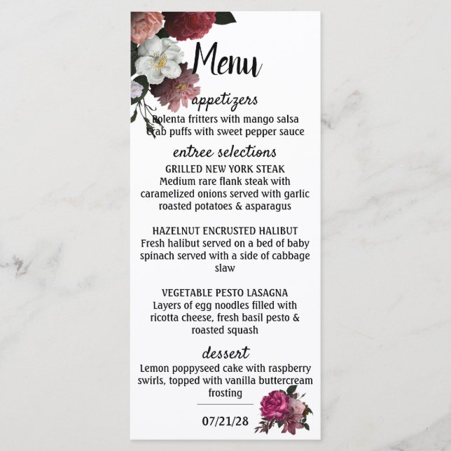 Menu Flores Elegantes Borgonha e Rosa (Frente)