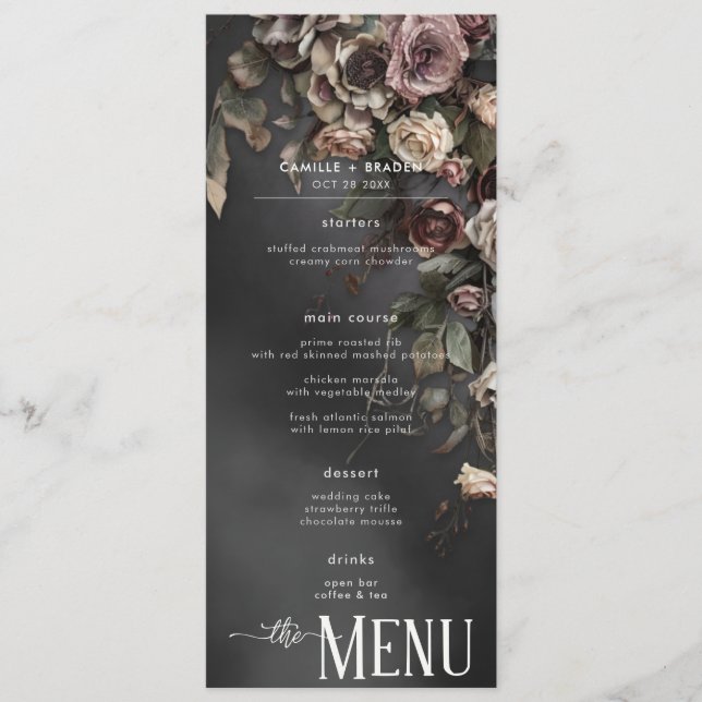 Menu Flores Góticas Pretas e Sombrias & Casamento com N (Frente)