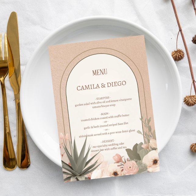 Menu Flores Modernas do Deserto Botânico Casamento Eleg (Criador carregado)