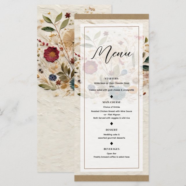 Menu Flores Prensadas da Imprensa do Jardim Caprichoso  (Frente/Verso)