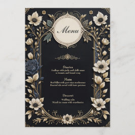 Menu Flores românticas brilhantes sobre fundo azul prof