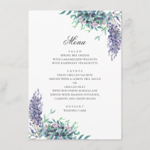 Menu Flores roxas. Casamento floral do jardim. Lavanda