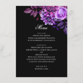 Menu Flores roxas de aquarela. Casamento negro