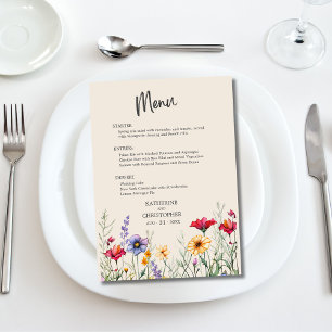 Menu Flores Selvagens Coloridas Elegantes Casamento Beg