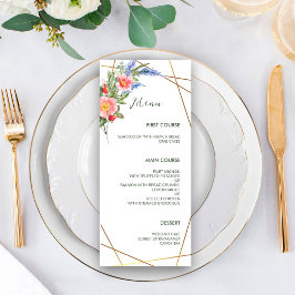 Menu Flores Selvagens Faux Gold Foil Geométrico Frame R