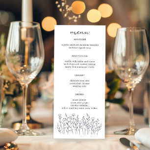 Menu Flores Selvagens Linha Arte Chic Moderna Elegante