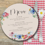 Menu Flores Selvagens Rustic Boho<br><div class="desc">Cardápio de flor selvagem para o seu casamento, chá de panela ou outro evento. Esta design botânica de aquarela tem uma bonito borda de flores silvestres, incluindo o borboleta e o trevo da flor da papoila-margarida. Uma floral moderna elegante com caligrafia de salão. Perfeito para o país rústico, cottagecore/centro rural...</div>